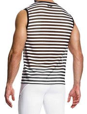 Modus Vivendi Striped Through Sleeveless Tank Top Fishnet Tight Fit BLK 01432 993