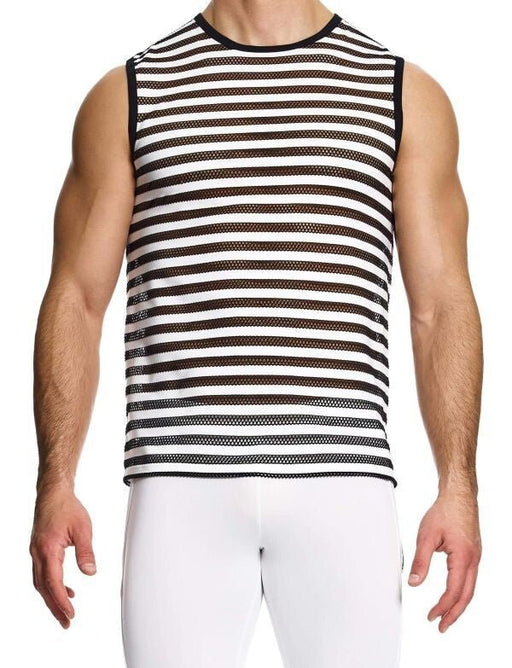 Modus Vivendi Striped Through Sleeveless Tank Top Fishnet Tight Fit BLK 01432 992