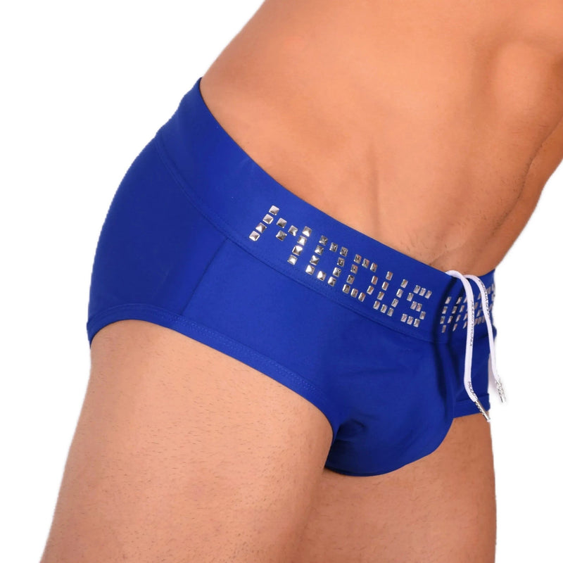Modus Vivendi Swim - Briefs With Shiny Metallic Cubic Waistband Blue BS1811 104