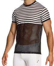 Modus Vivendi T-Shirt Striped Through Jacquard Fishnet Shirts Black/White 014411