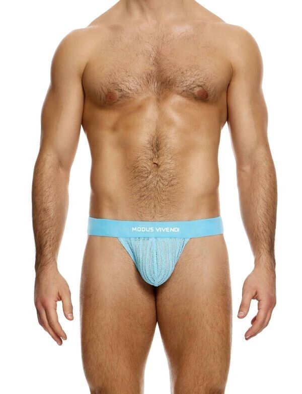 MODUS VIVENDI T - String Striped Crochet Thong Back V - Shape in Light Blue 074113