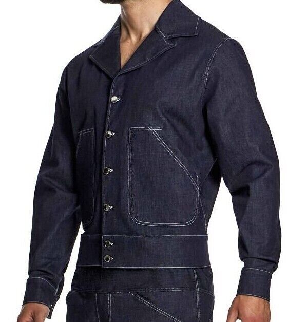 Modus Vivendi Woven Denim Blue Jacket Notch Collar Opening Front Pocket 11451 B441
