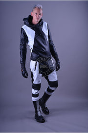 MR. RIEGILLIO 100% Leather Jogger Low-Cross Drawstring Black & White
