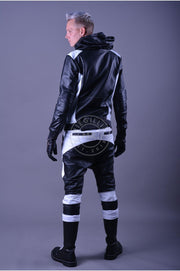 MR. RIEGILLIO 100% Leather Jogger Low-Cross Drawstring Black & White