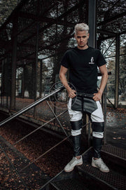 MR. RIEGILLIO 100% Leather Jogger Low-Cross Drawstring Black & White