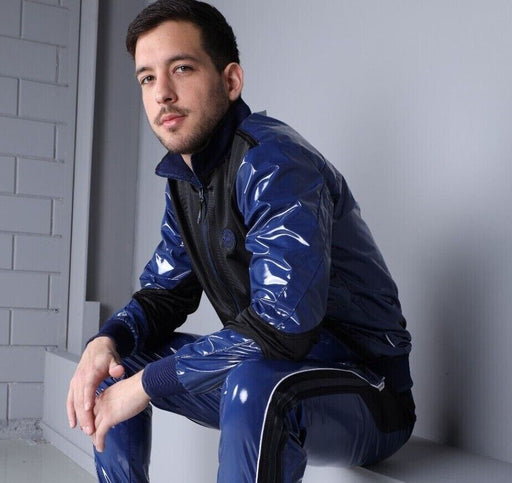 MR. RIEGILLIO PVC Jacket 24 Tracksuit Shiny Blue R10411
