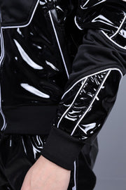 MR. RIEGILLIO PVC Tracksuit Jacket 24 Shiny Black With White Piping R10434