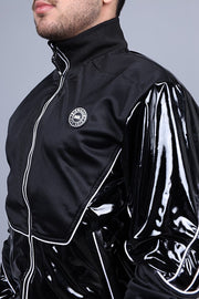 MR. RIEGILLIO PVC Tracksuit Jacket 24 Shiny Black With White Piping R10431