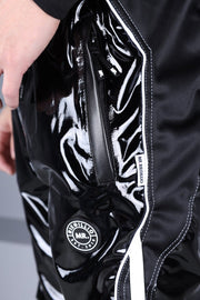 MR. RIEGILLIO PVC Tracksuit Pants 24 Shiny Black With White Piping R10443