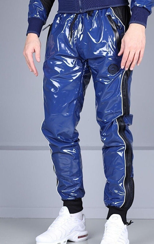 MR. RIEGILLIO Shiny PVC 24 Tracksuit Pants Glossy Blue R10421