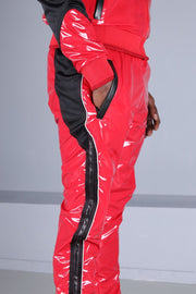 MR. RIEGILLIO Shiny PVC 24 Tracksuit Pants Glossy Red R10164