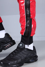 MR. RIEGILLIO Shiny PVC 24 Tracksuit Pants Glossy Red R10167