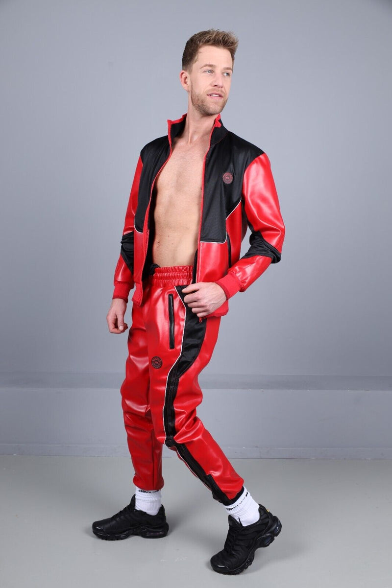 MR. RIEGILLIO Vegan Leather Jacket 24 Tracksuit Crew Collar Red R10279