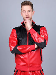 MR. RIEGILLIO Vegan Leather Jacket 24 Tracksuit Crew Collar Red R10271