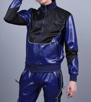 MR. RIEGILLIO Vegan Leather Jacket Tracksuit 24 Crew Collar in Blue R10392