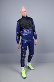 MR. RIEGILLIO Vegan Leather Jacket Tracksuit 24 Crew Collar in Blue R10397