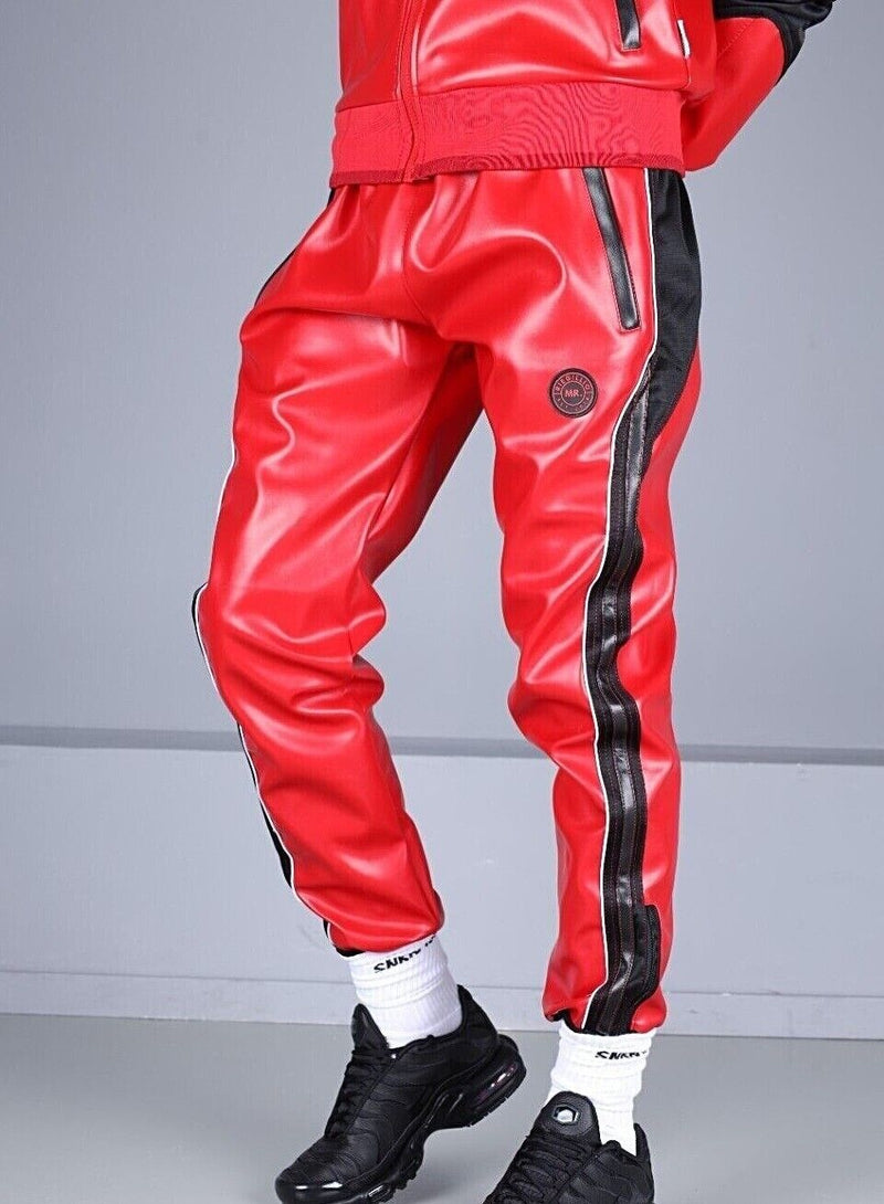 MR. RIEGILLIO Vegan Leather Pants 24 Tracksuit Pant Red R10281