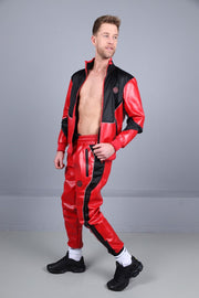 MR. RIEGILLIO Vegan Leather Pants 24 Tracksuit Pant Red R102810