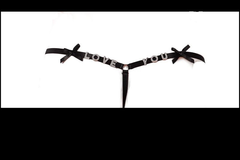 O/S SMU String Black Rhinestones LOVE YOU 28 - 34 inch MX10 1005753