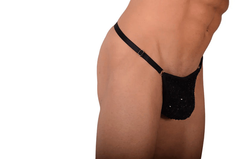 O/S SMU String Tanga Black Paillette ajustable 30 - 38 inch SX 1006236