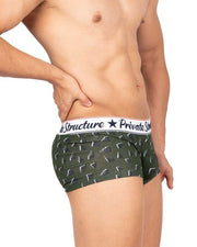 Private Structure Classic Motif Cotton Boxer Trunk Fragments Basil Green 4592 1121