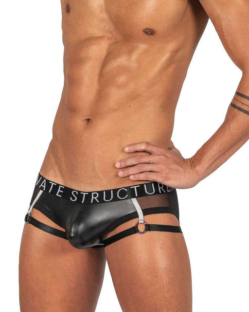 PRIVATE STRUCTURE Low Waist Mini Garter-Briefs PU Leather Shades Of Black  4419