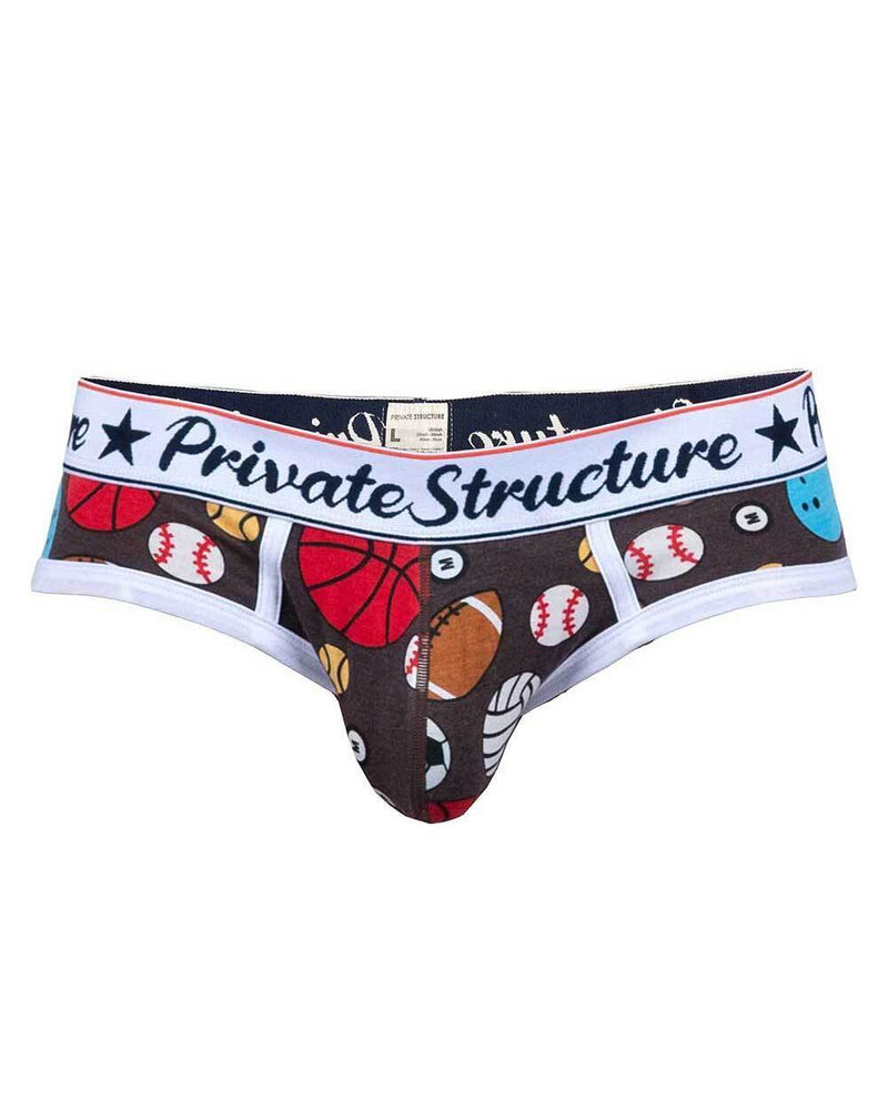 PRIVATE STRUCTURE Mini Briefs Classic Motif Mid-Waist Ball Games Coffee 4504 62