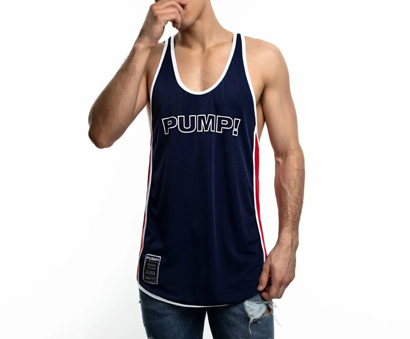 PUMP! Academy Deep Cut Shape Tank Top Soft Mesh Body Navy 14016 P93