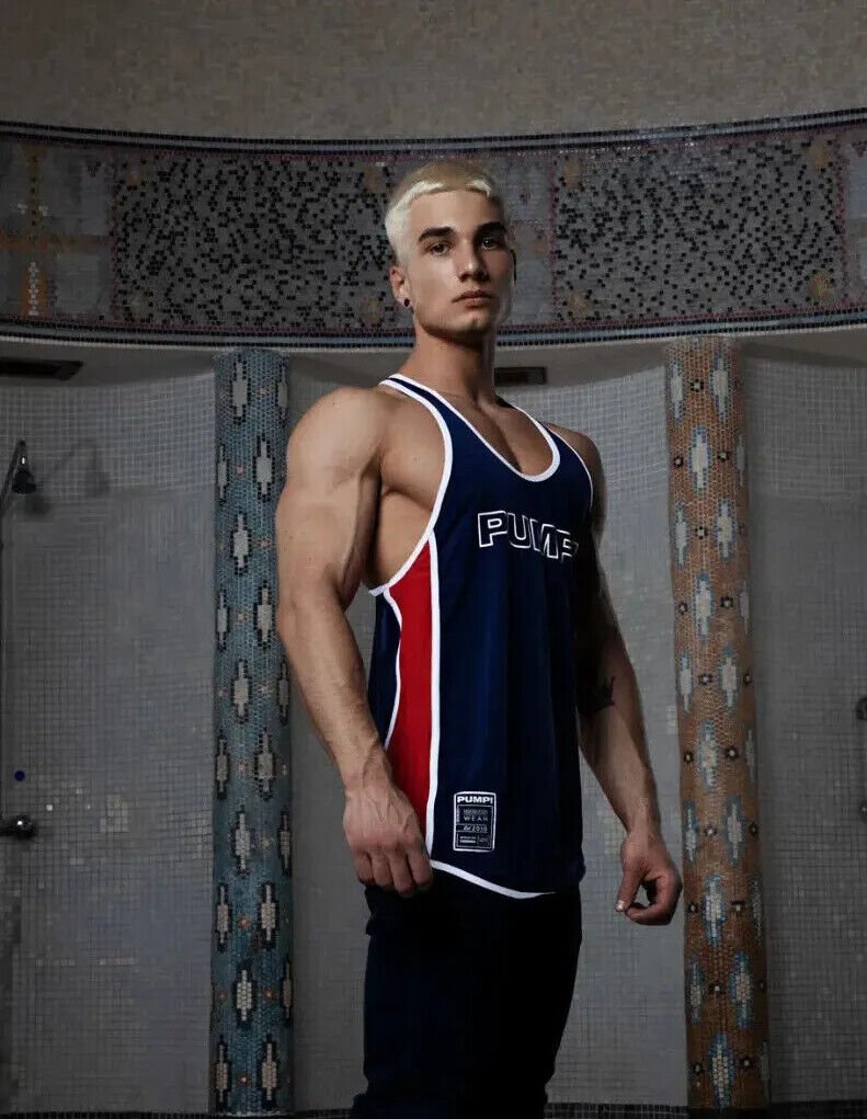 PUMP! Academy Deep Cut Shape Tank Top Soft Mesh Body Navy 14016 P92