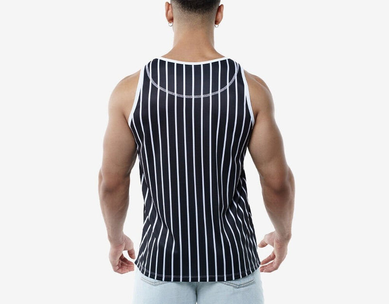 PUMP! Black Striped Tank Top Lightweight Micromesh UVPF 50+ Sun Protection 140235