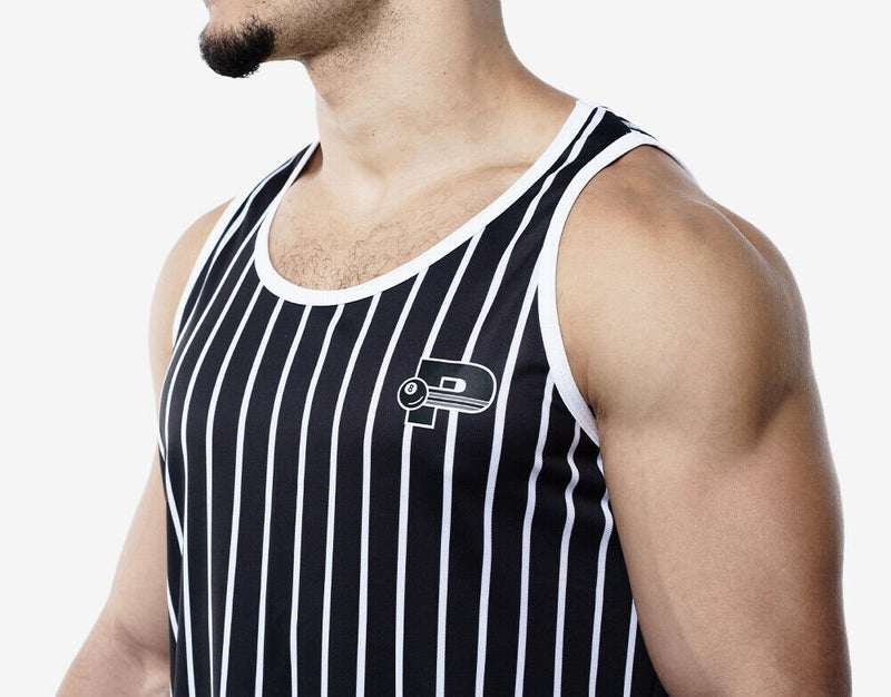 PUMP! Black Striped Tank Top Lightweight Micromesh UVPF 50+ Sun Protection 140232