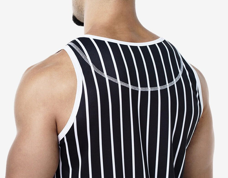 PUMP! Black Striped Tank Top Lightweight Micromesh UVPF 50+ Sun Protection 140233