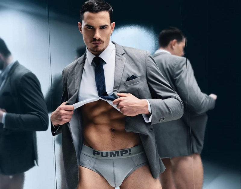 PUMP! Gray Classic Brief Mesh With A Cotton - Lined Cup Stretchy Briefs 12085 206