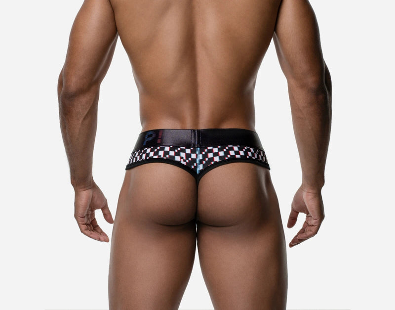 PUMP! Lightweight Thong Glitch Elastic Binding Cotton Distorted B&W 17023 115