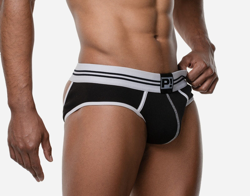 PUMP! Round2 Backless Briefs Ribbed Cotton Combo Jock Retro Black 12079 232