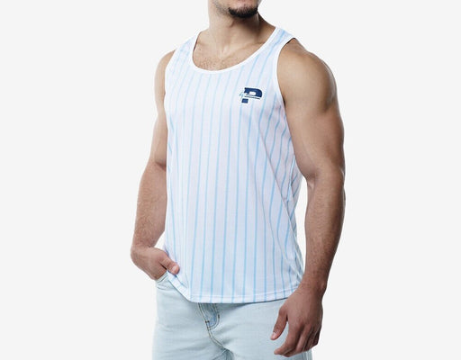 PUMP! Sky Blue Striped Tank Top Lightweight Micromesh UVPF Sun Protection 140222