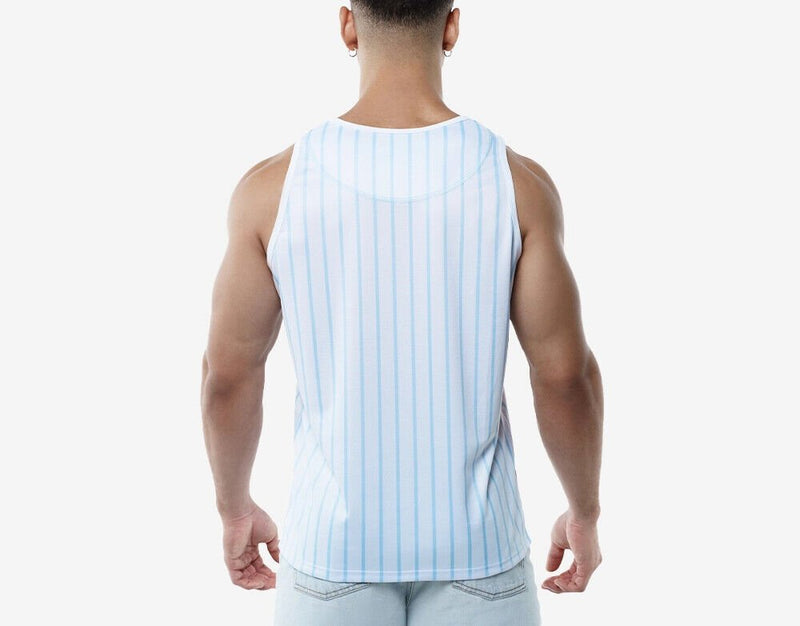 PUMP! Sky Blue Striped Tank Top Lightweight Micromesh UVPF Sun Protection 140225