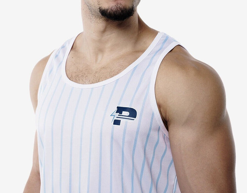 PUMP! Sky Blue Striped Tank Top Lightweight Micromesh UVPF Sun Protection 140223