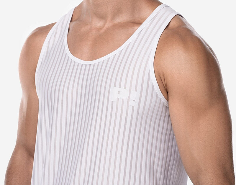 PUMP! Tanktop Whisper Sheer Stripes Form - Fitting White Tank Top 14025 212