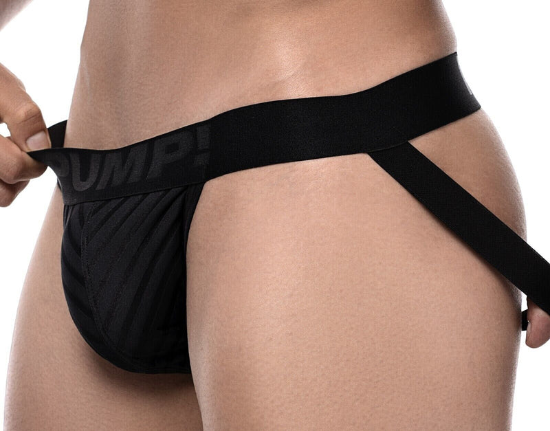 PUMP! Whisper Jock With Light Sheer Stripes in Matt Black Jockstrap 150821