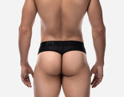 PUMP! Whisper Thongs With Light Sheer Stripes in Matt Black Thong 170165