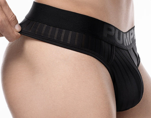 PUMP! Whisper Thongs With Light Sheer Stripes in Matt Black Thong 170161