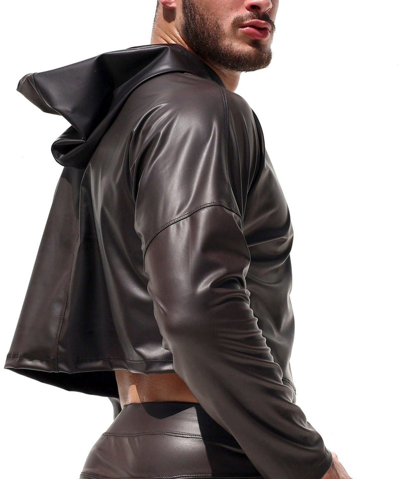 RUFSKIN Cropped Top Long Sleeve Hoodie BUSBY Brown Hue Black Ram Head Rivet4