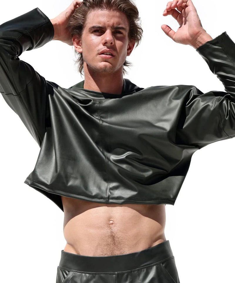 RUFSKIN Cropped Top Long Sleeve Hoodie BUSBY Salamander Black Ram Head Rivet