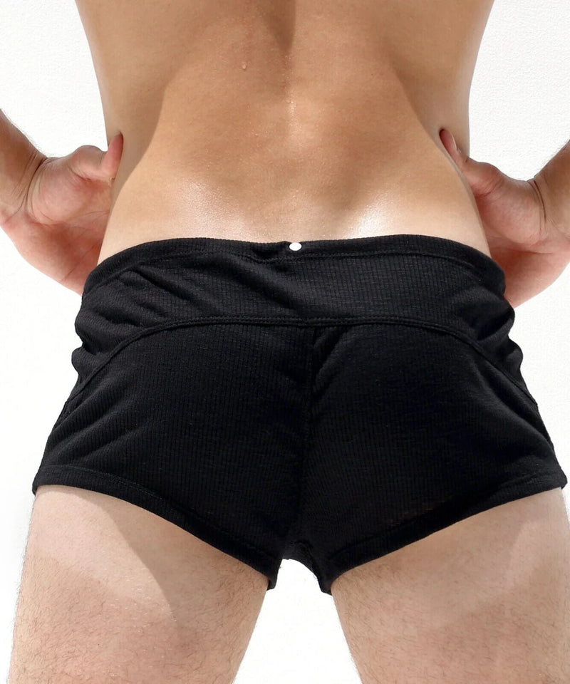 RUFSKIN Dimos Boxer Brief Lounge Shorts Rayon Ribbed Knitted Adjustable Black 743