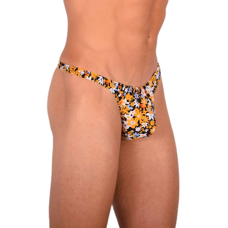 S SMU Sensual Floral Explosion Black and Yellow Thong 33697 MX155