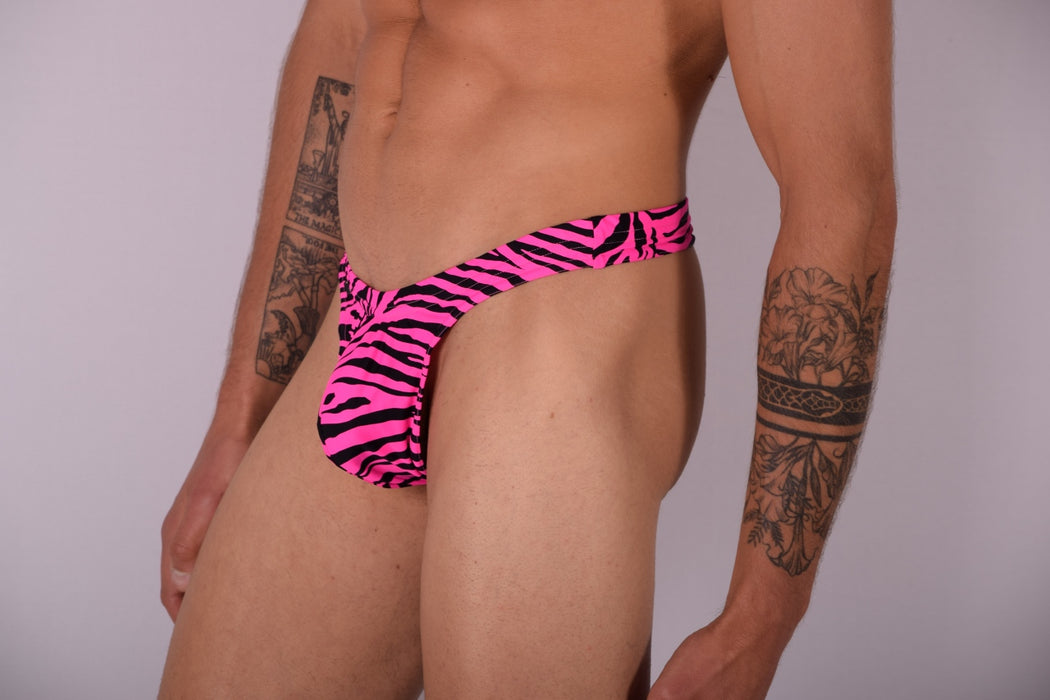 SMU Mens Swim Tanning Thong Pink Zebra 33430 MX11