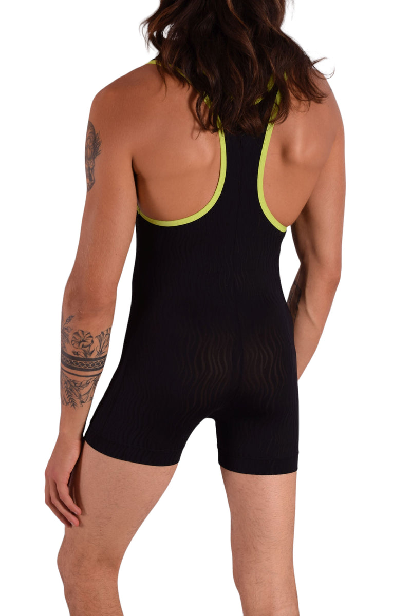 Sexy men fashion sheer Body suit sensual singlet Underwear BLACK  F2001 14B