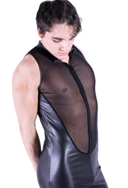 Sexy Men Singlet Fashion Si full WETLOOK Body Suit sensual BLACK SMU1002 30