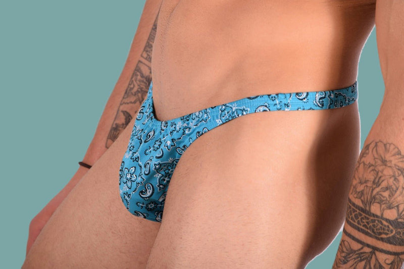 S/M SMU Mens Underwear Thong Hot Aqua Print 33359 MX113